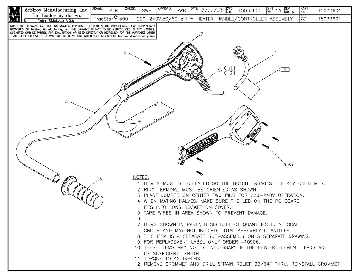 T5033601 - T500II 240V Heater Handle/Controller Assembly