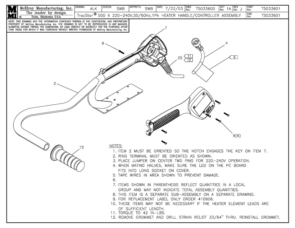 T5033601 - T500II 240V Heater Handle/Controller Assembly