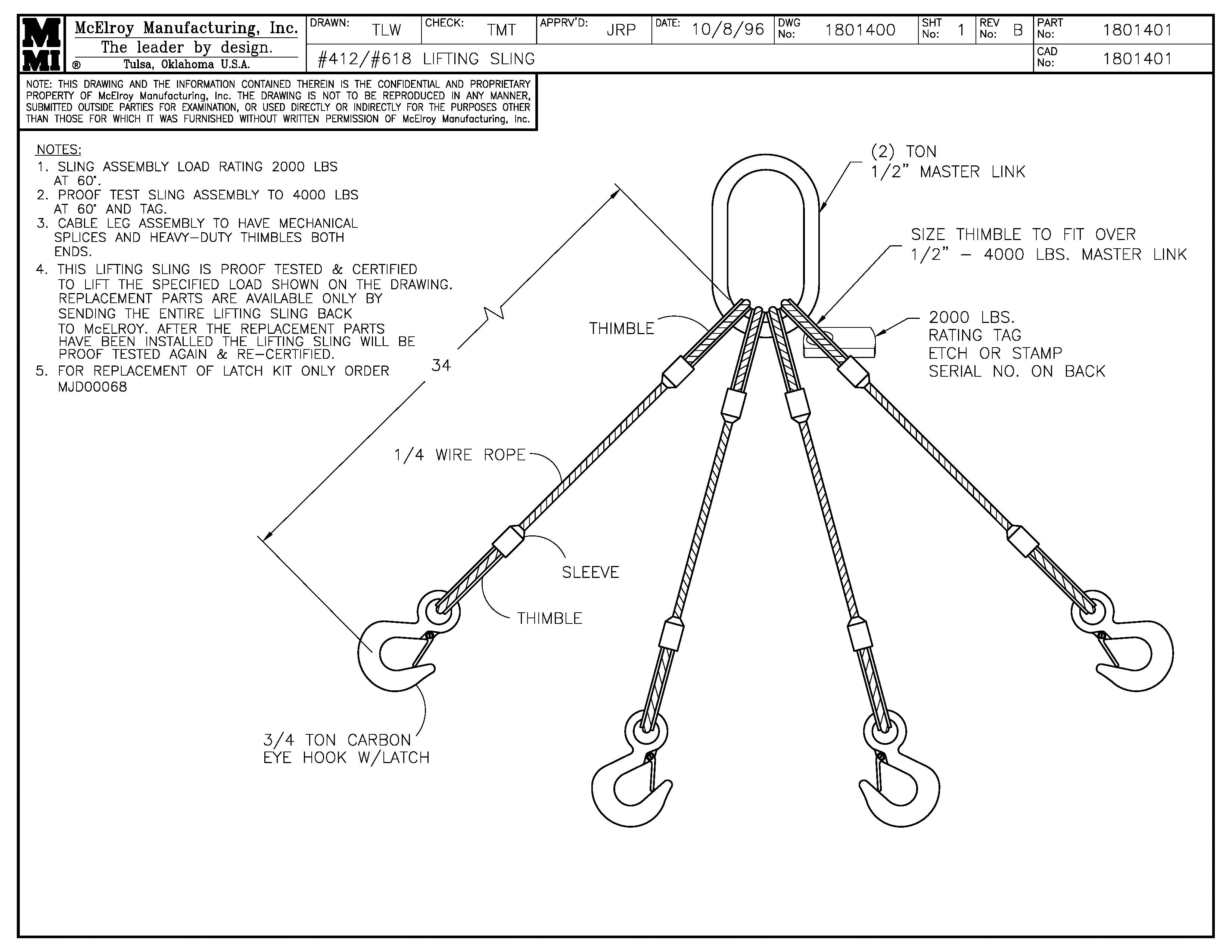 McElroy Part 1801401 - 12/18 LIFTING SLING for sale