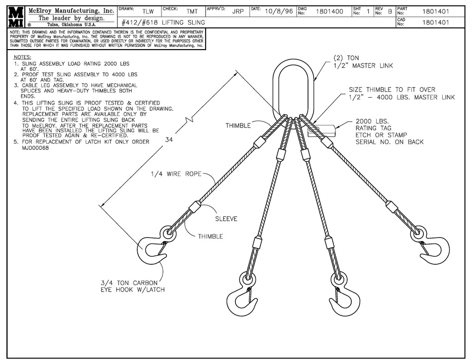 McElroy Part 1801401 - 12/18 LIFTING SLING for sale