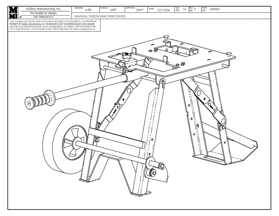 McElroy Part 439001 - MANUAL F/M STAND for sale