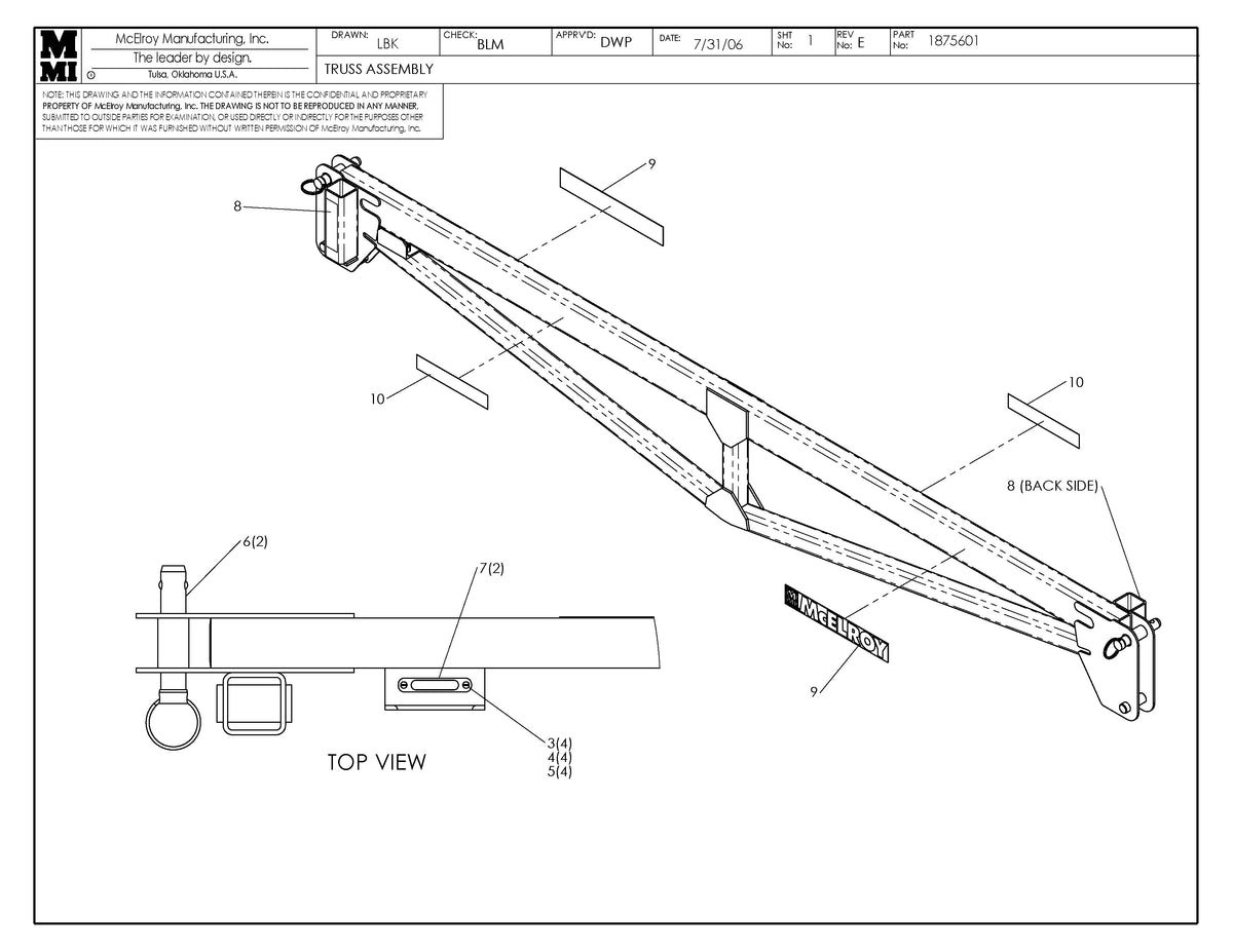 McElroy Part 1875601 - TRUSS ASSY for sale