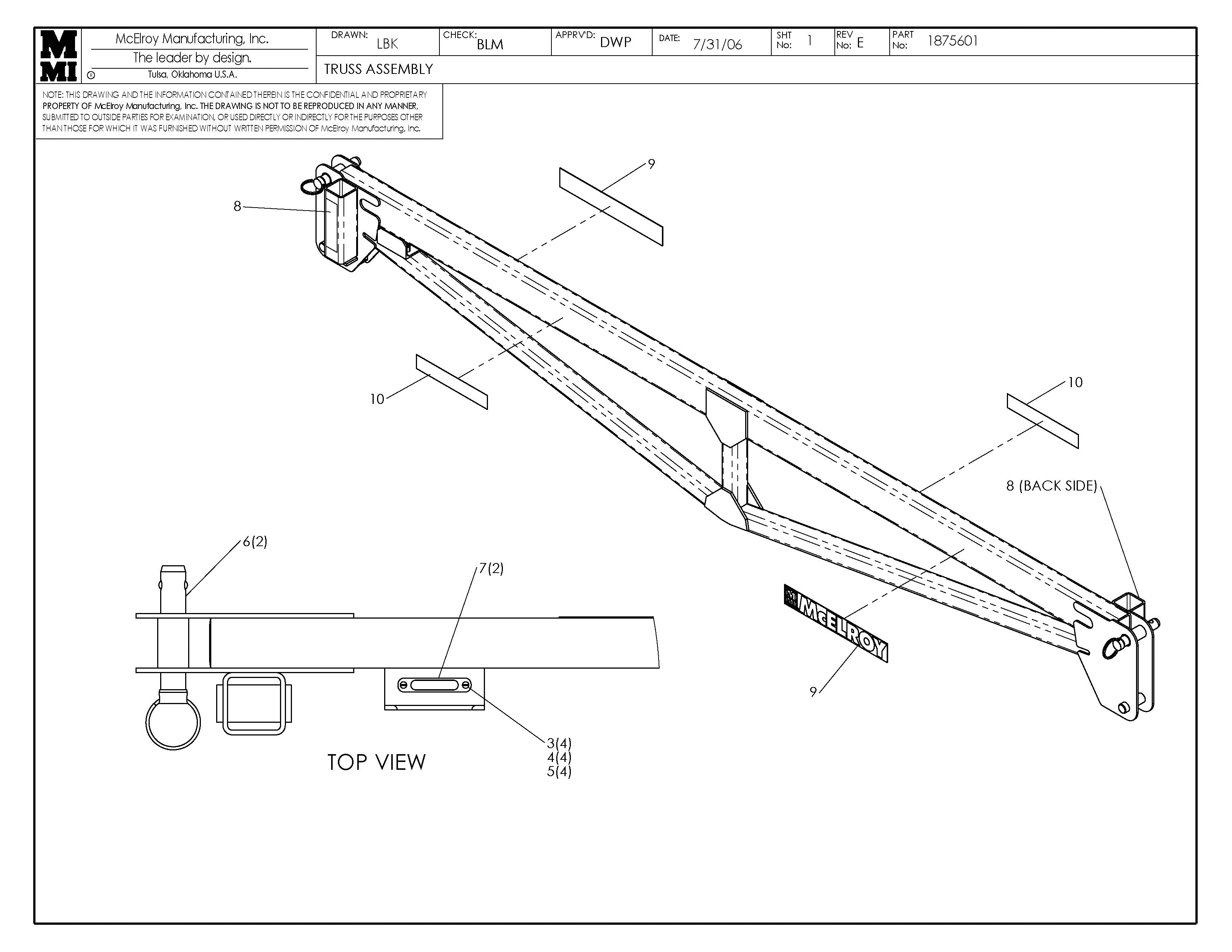 McElroy Part 1875601 - TRUSS ASSY for sale