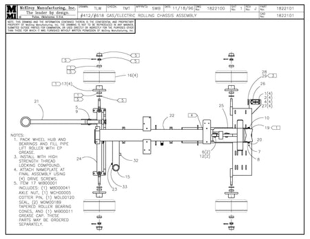 McElroy Part 1822101 - 12/18 GAS/ELEC RLG CHASSIS ASY for sale