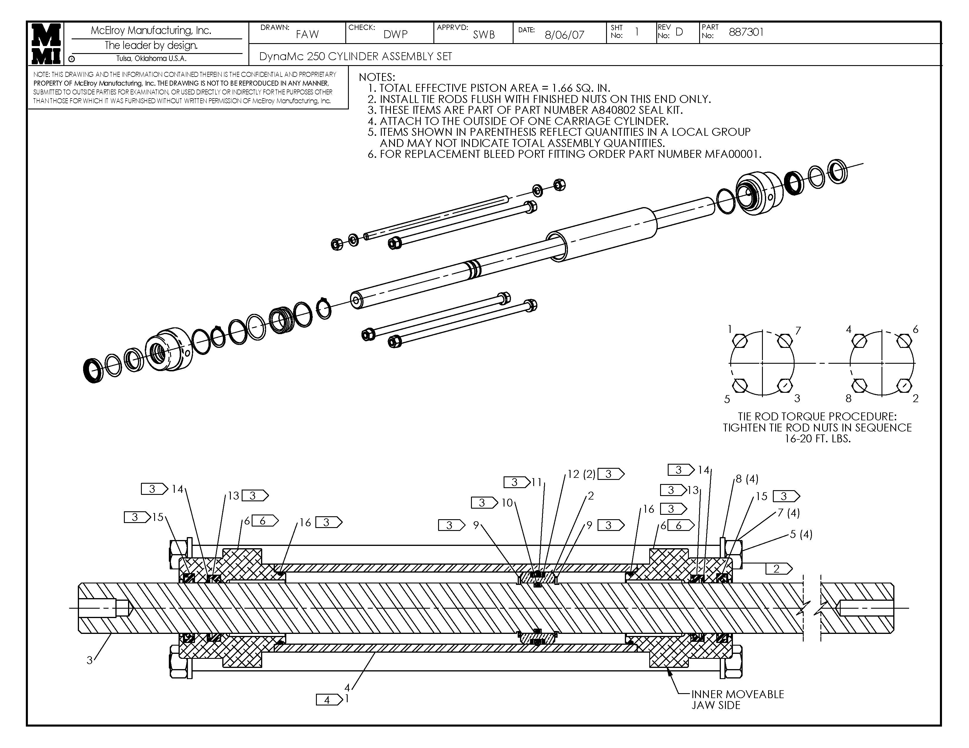 McElroy Part 887301 - DYNAMC LF CYL ASSY SET for sale