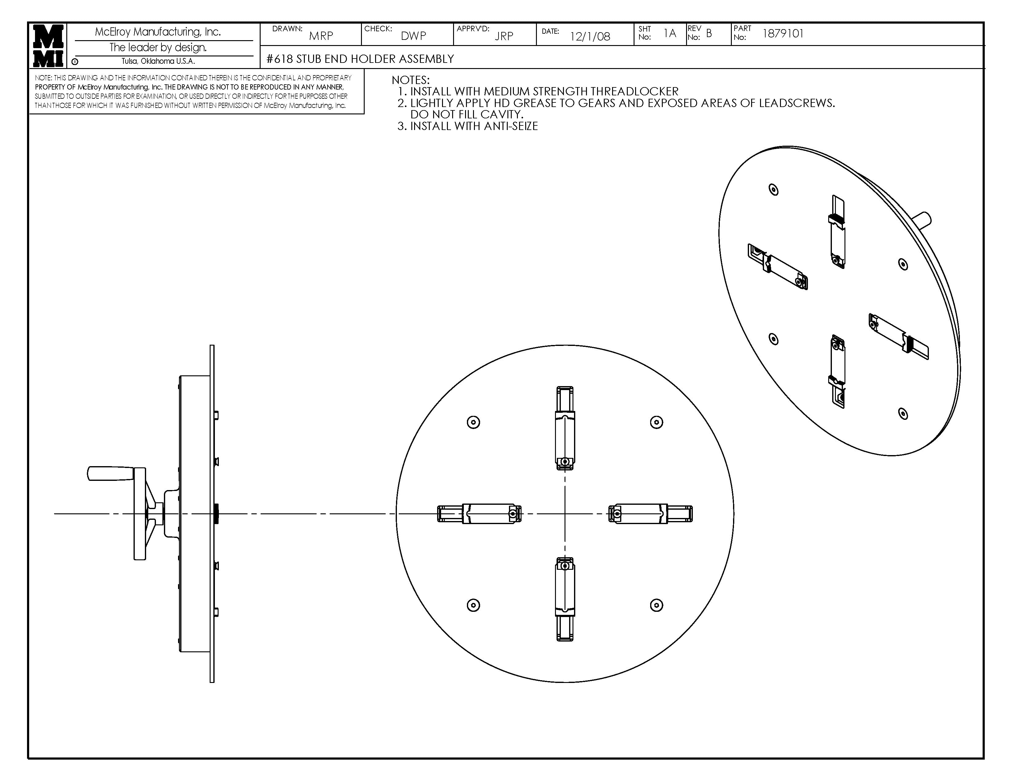 McElroy Part 1879101 - 618 STUB END HOLDER ASSY for sale