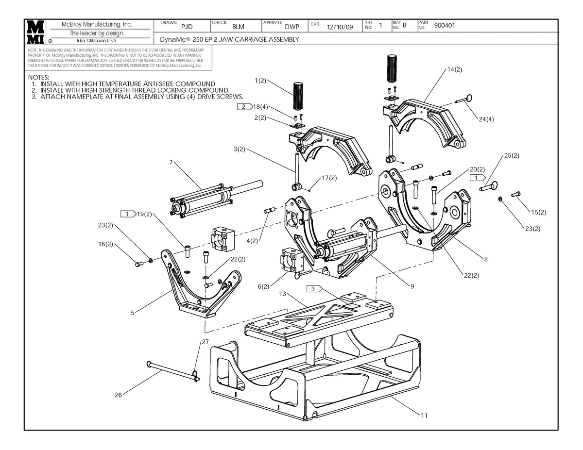 McElroy Part 900401 - DYNAMC 250 EP 2 JAW CRG ASSY for sale