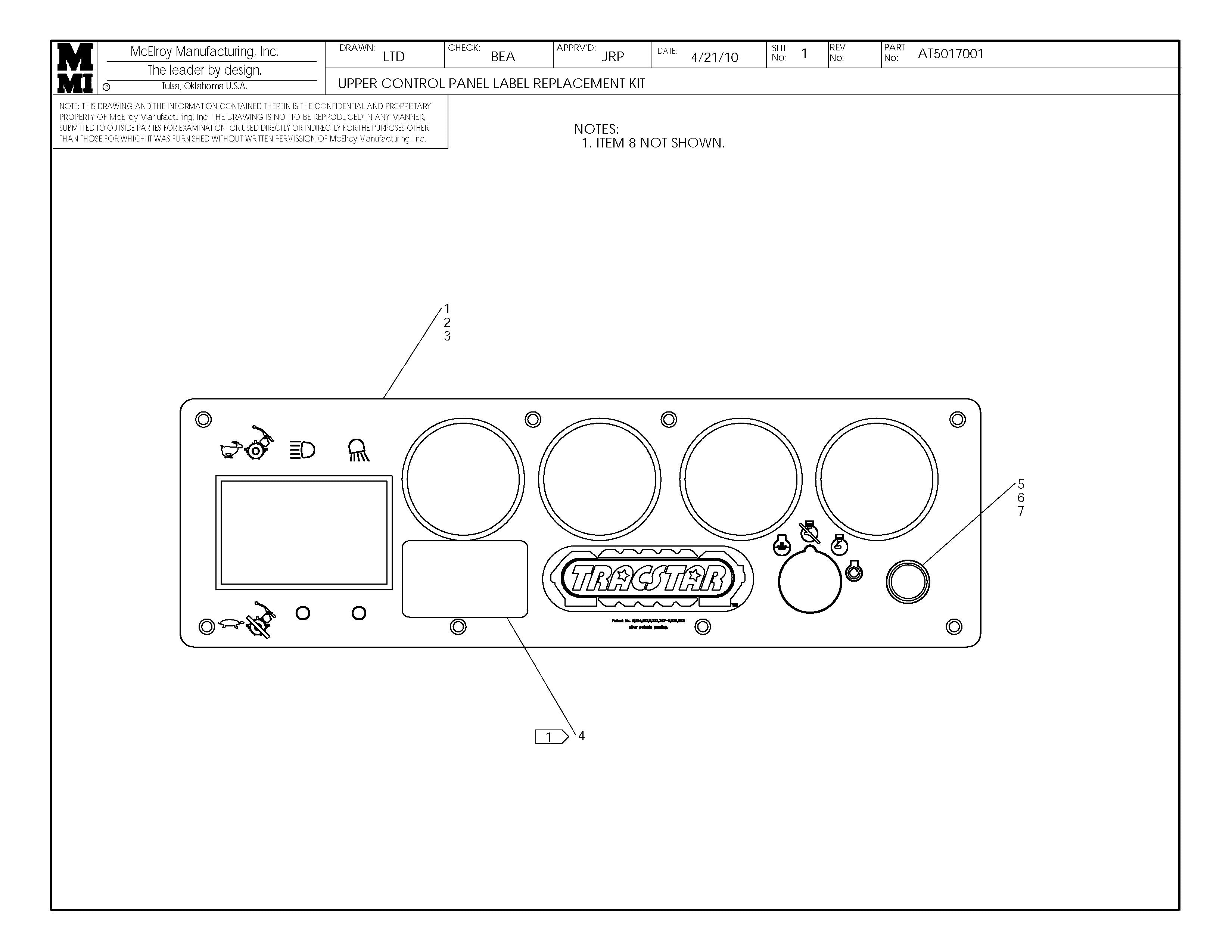 AT5017001 - Upper Control Panel Label Replacement Kit