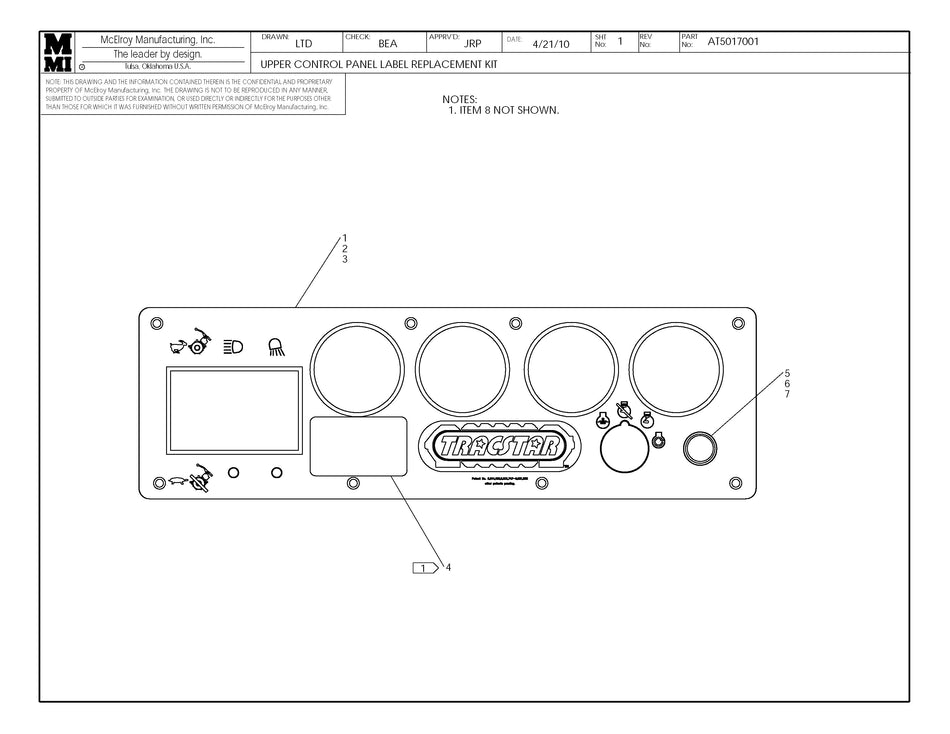 AT5017001 - Upper Control Panel Label Replacement Kit