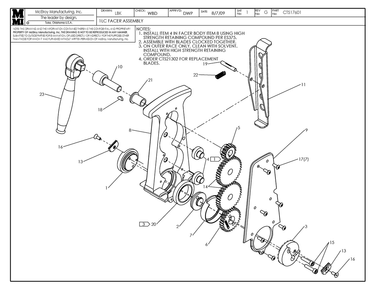 CTS17601 - 1Lc Facer Assembly