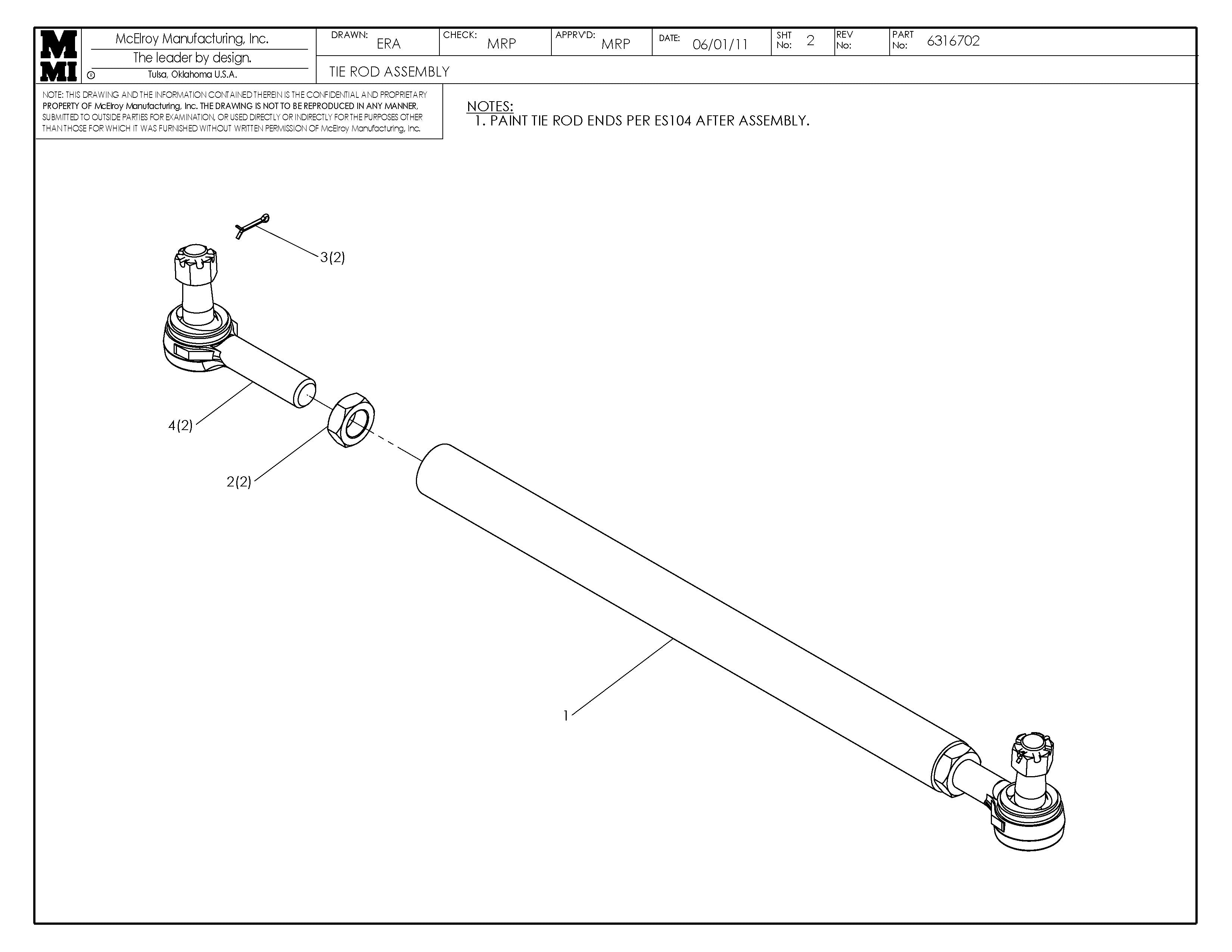 McElroy Part 6316702 - TIE ROD ASSY for sale