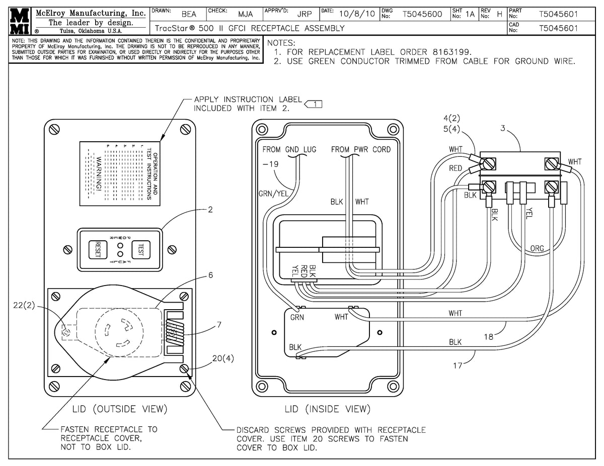 T5045601 - T500 II Gfci Receptacle Assembly