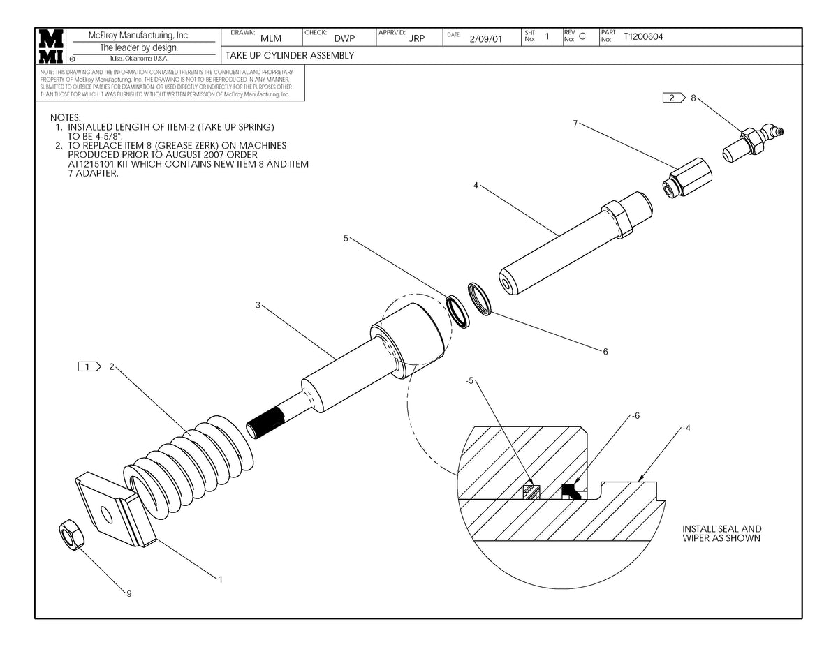 T1200604 - Take Up Cylinder Assembly