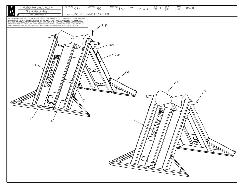 McElroy Part T5066803 - 12/18/500 PIPE STAND < CHAIN For Sale