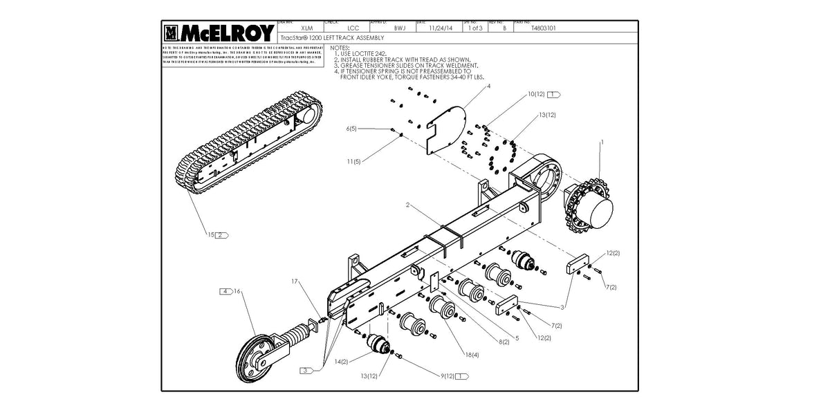 McElroy Part T4803101 - T1200 LEFT TRACK ASSY for sale