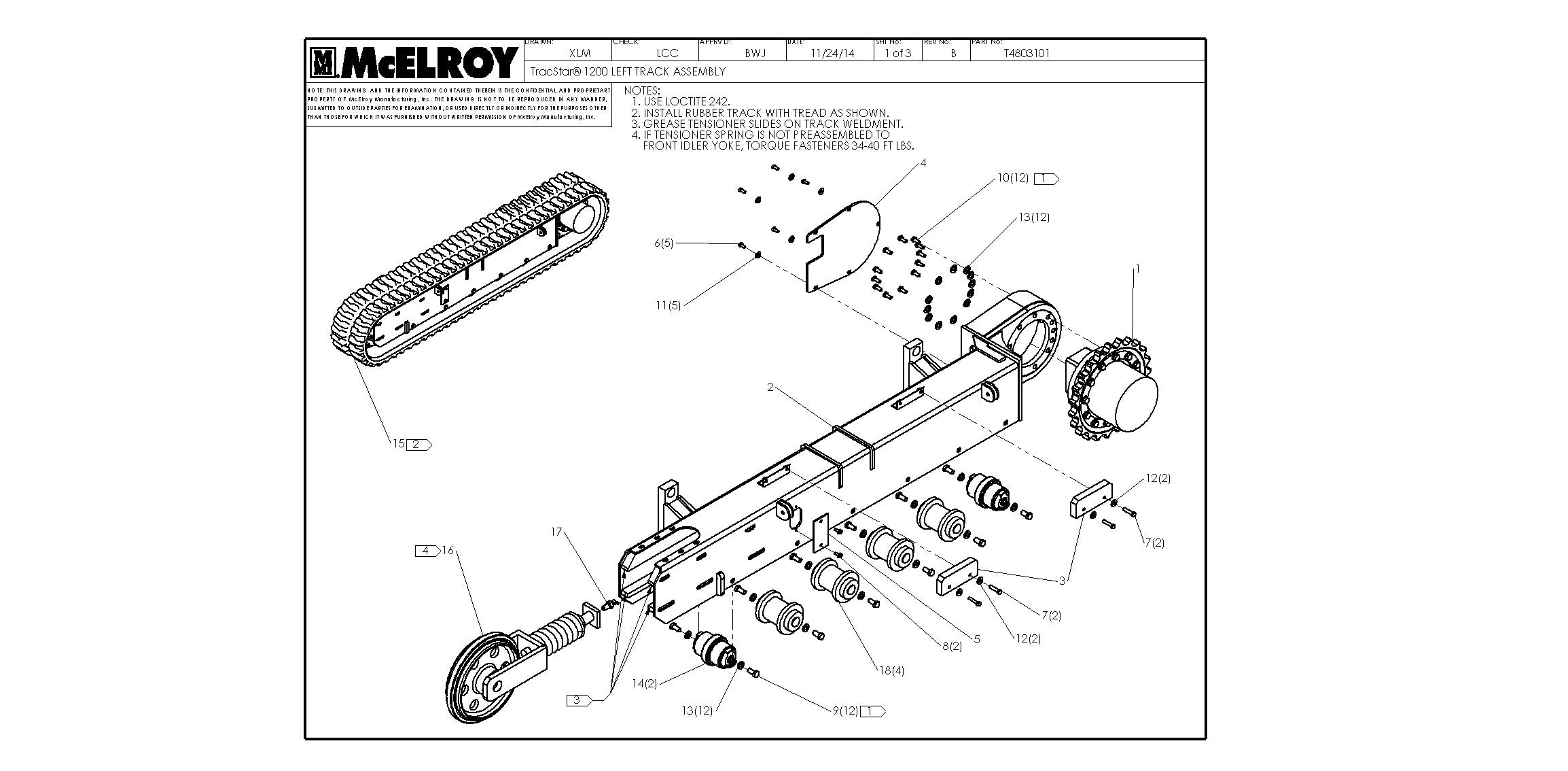 McElroy Part T4803101 - T1200 LEFT TRACK ASSY for sale