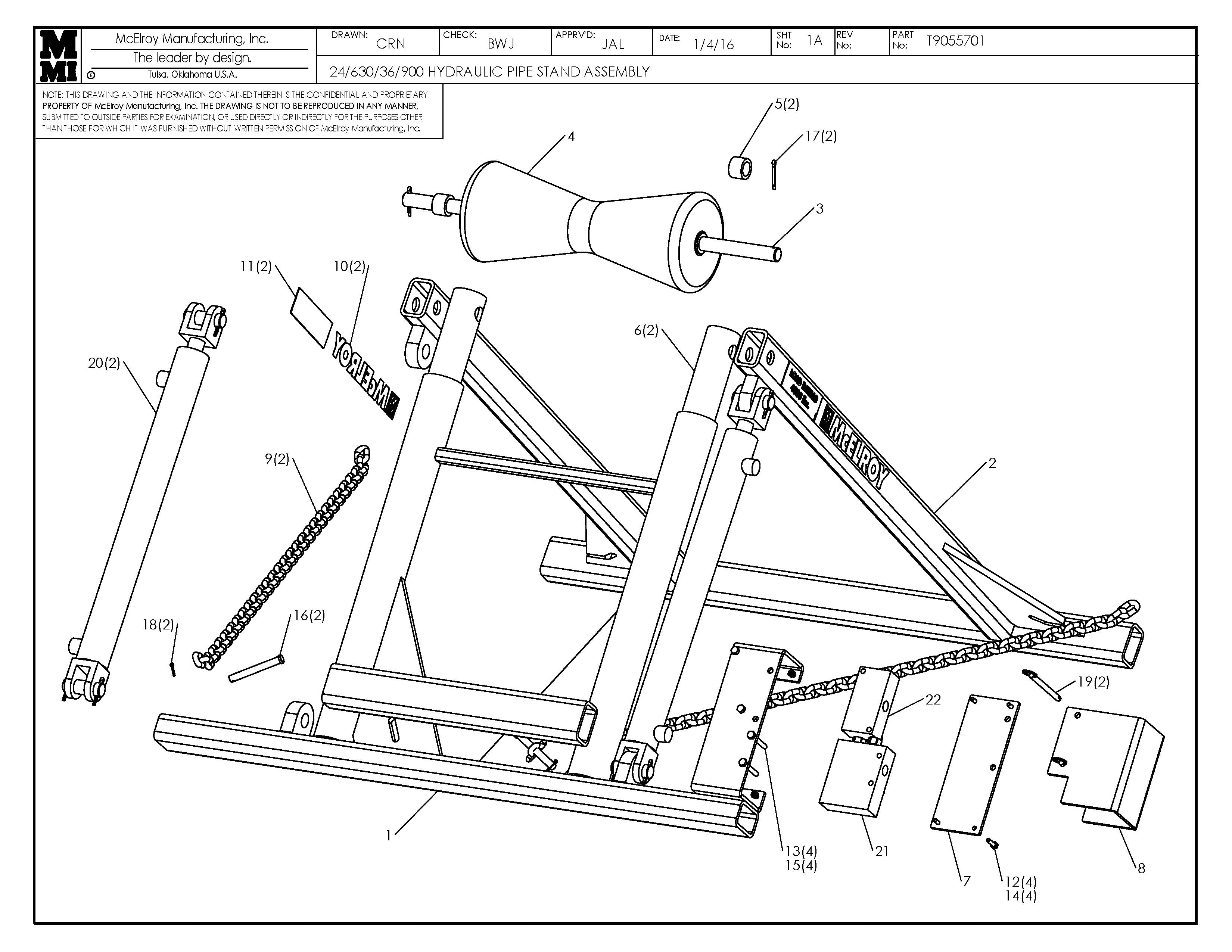 T9055701 - 24/630/36/900 Hydraulic Pip Stnd Assembly