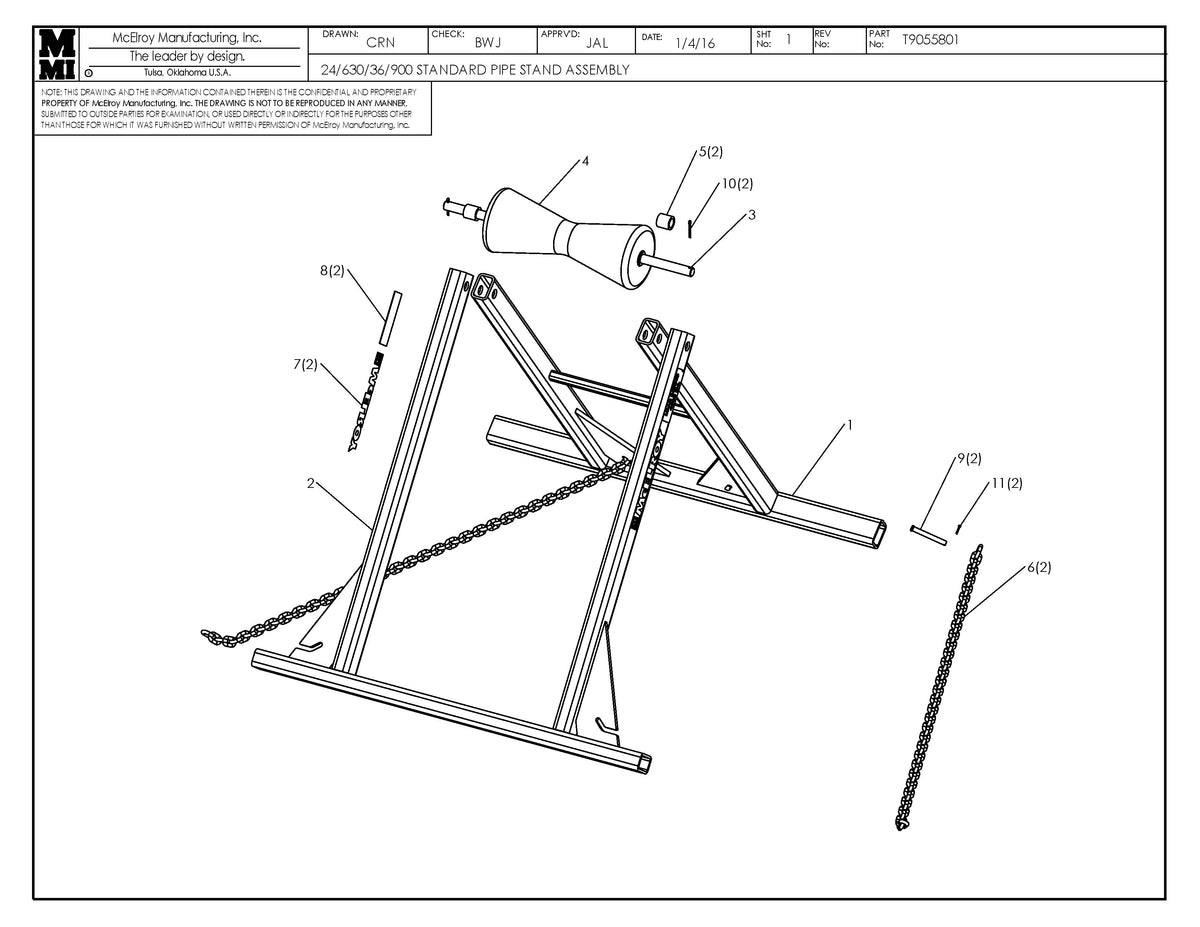 T9055801 - 24/630/36/900 Std Pip Stnd Assembly