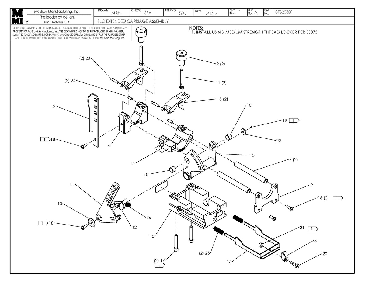 CTS23501 - 1Lc Extended Carriage Assembly