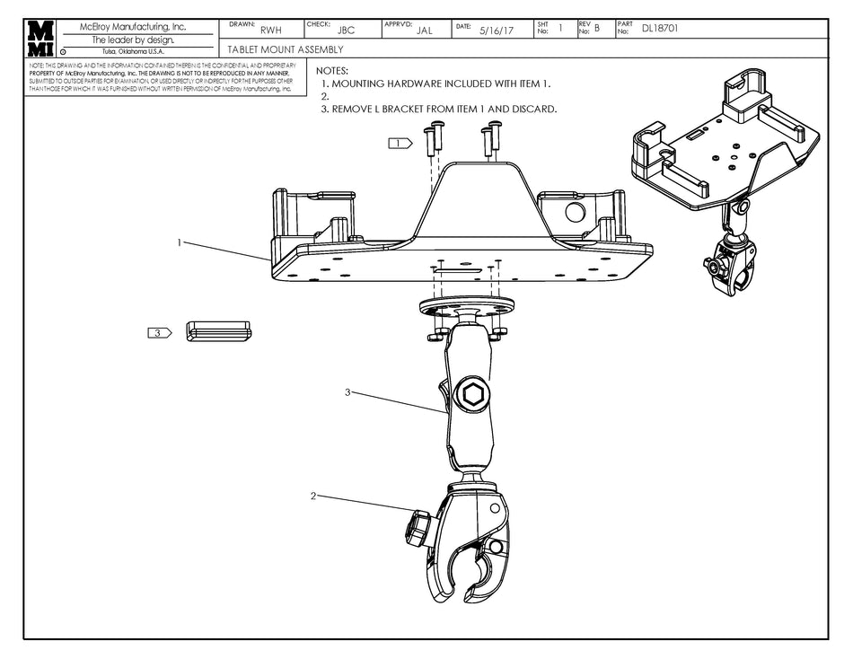 DL18701 - Tablet Mount Assembly