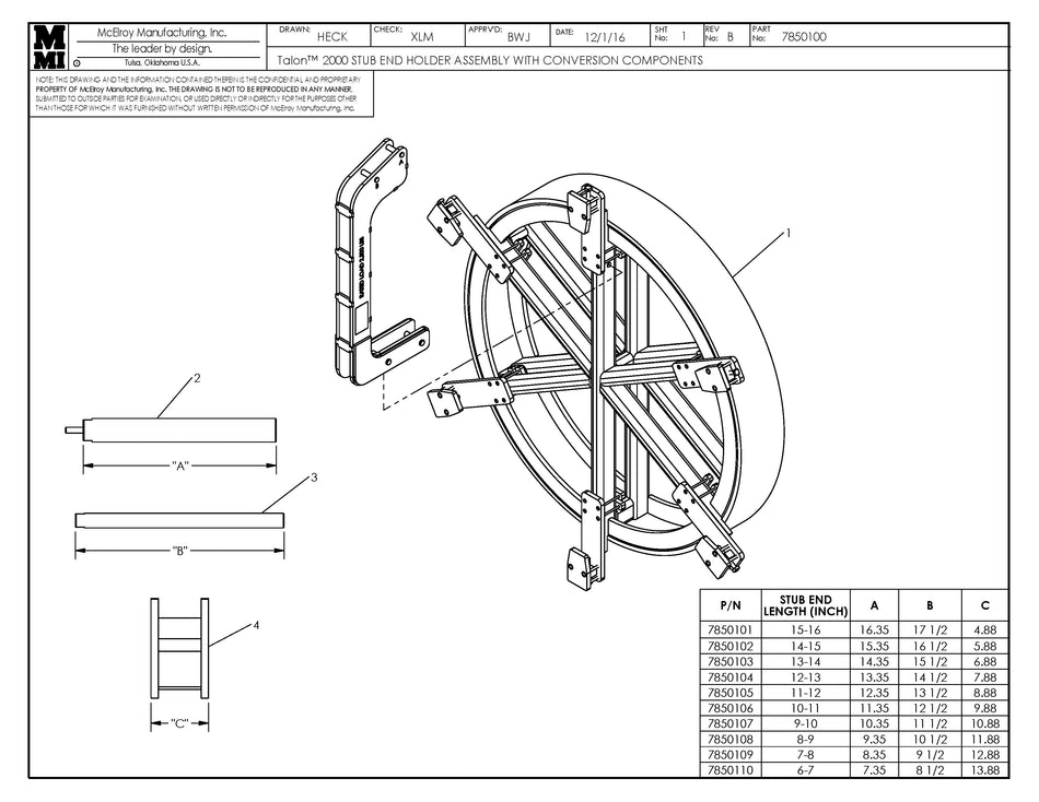 McElroy Part 7850101 - TALON 15-16 STUB ED HLDR W/CNV for sale