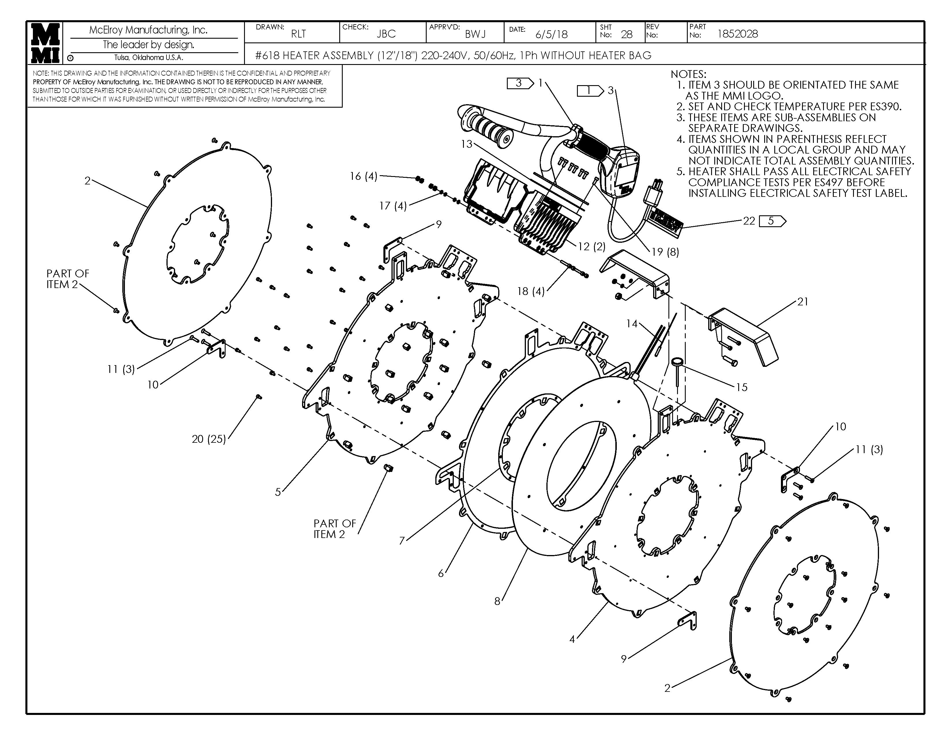 1852028 - 18 (12/18) 240 Heater Assembly W/O Bag