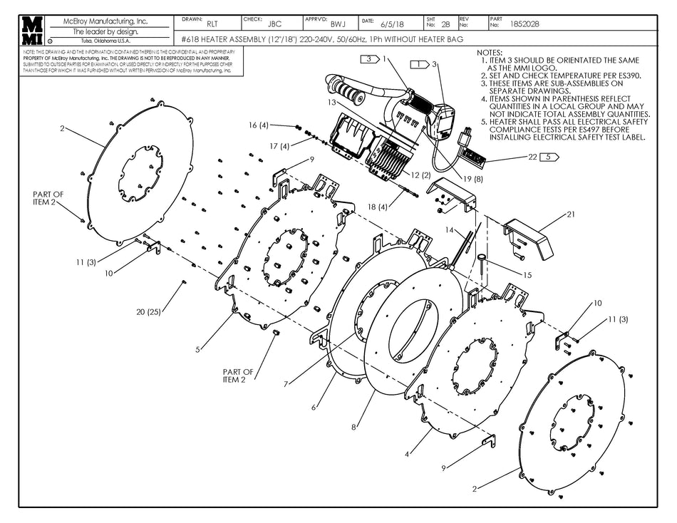 1852028 - 18 (12/18) 240 Heater Assembly W/O Bag