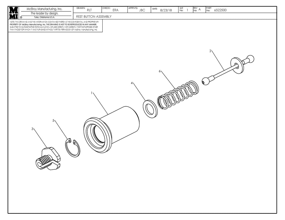 McElroy Part 6522501 - 1.69 LG REST BUTTON ASSY for sale