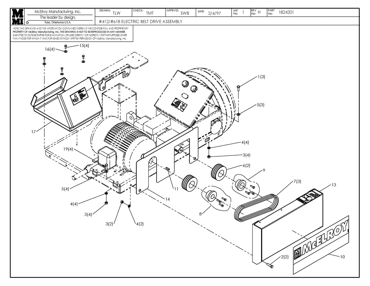 McElroy Part 1824201 - 12/18 ELEC BELT DRIVE ASSY for sale