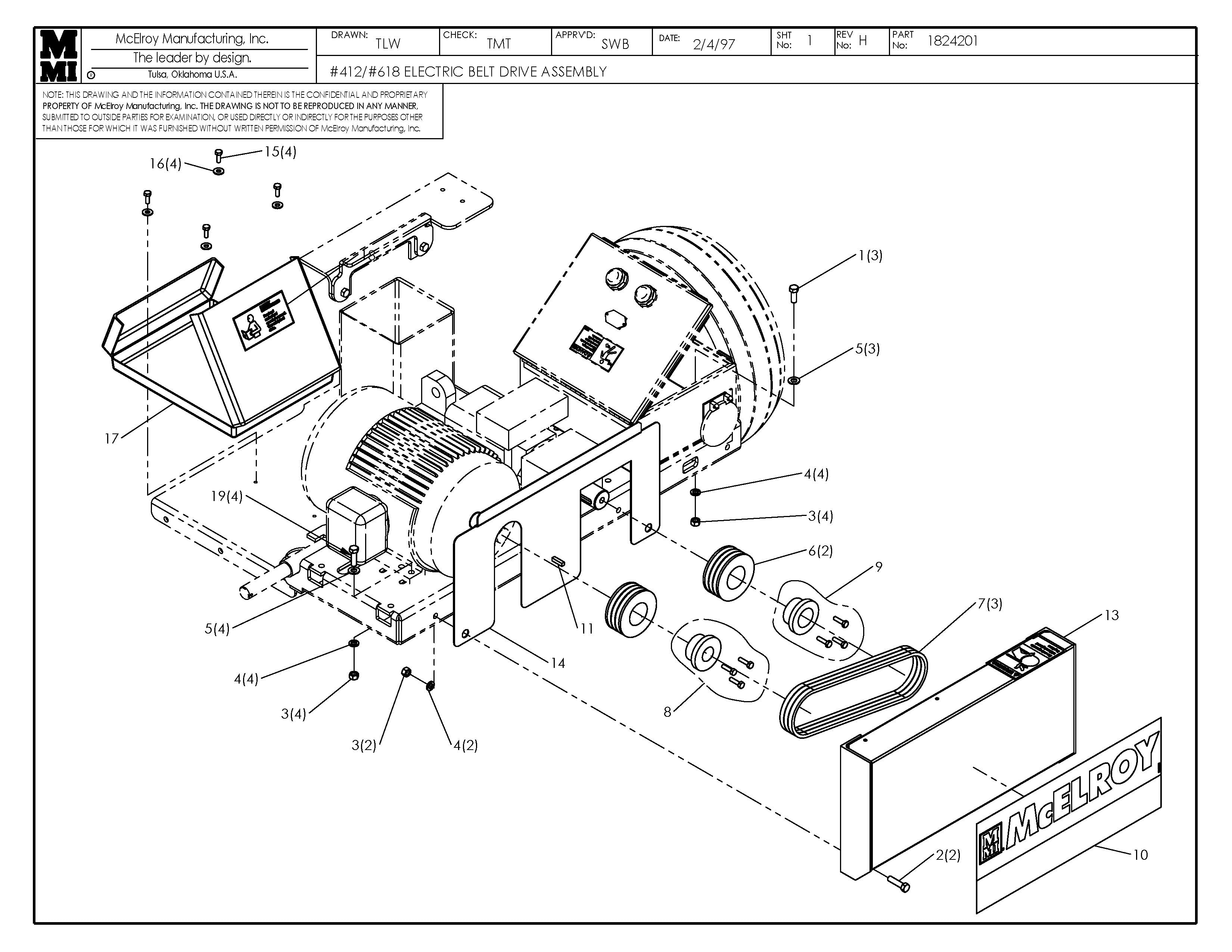 McElroy Part 1824201 - 12/18 ELEC BELT DRIVE ASSY for sale