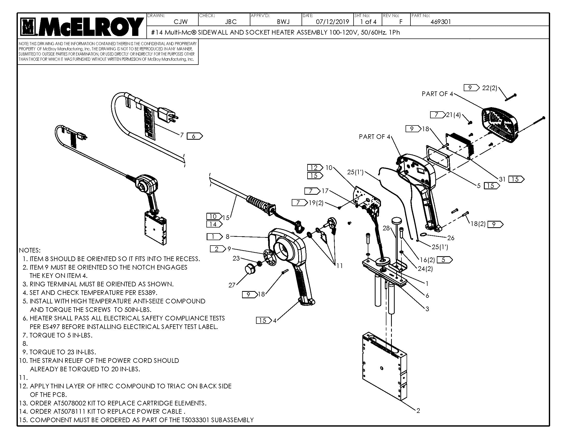 McElroy Part 469301 - 14MLMC SDWL&SKT 100-120HTR ASY for sale