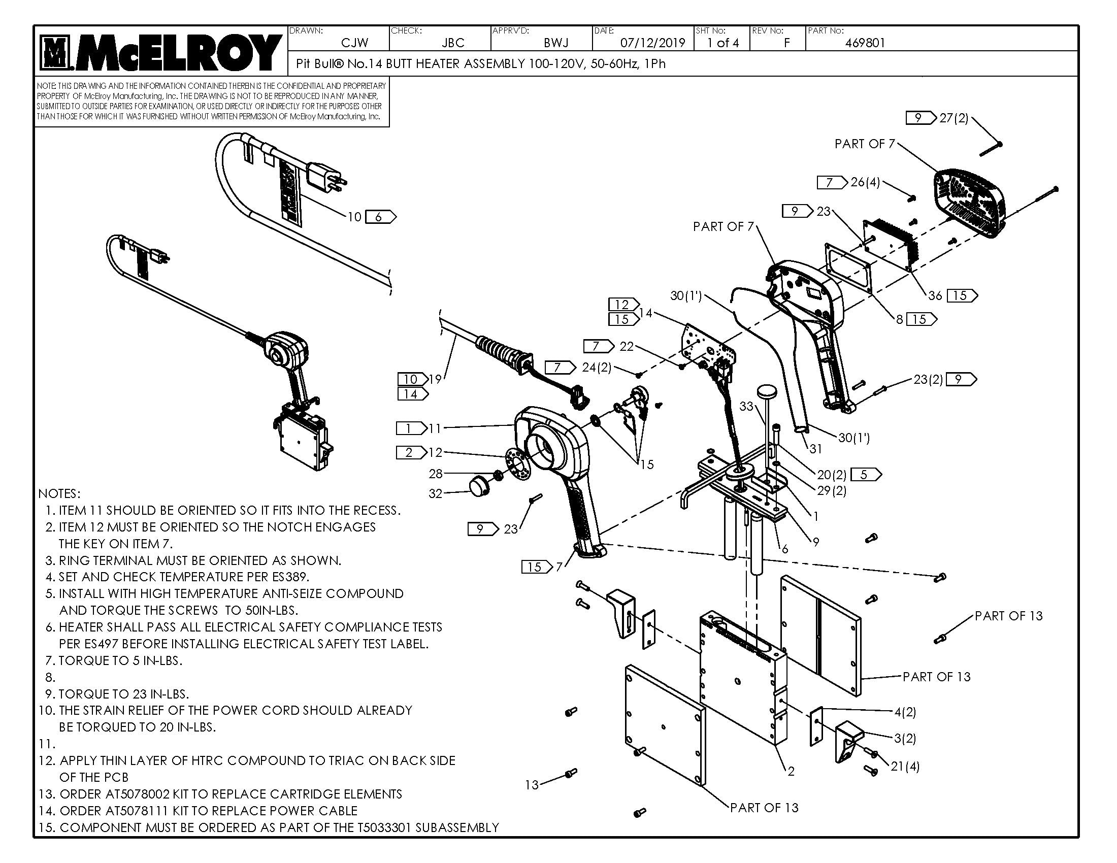 McElroy Part 469801 - PB 14 BP 100-120,50/60 HTR ASY for sale