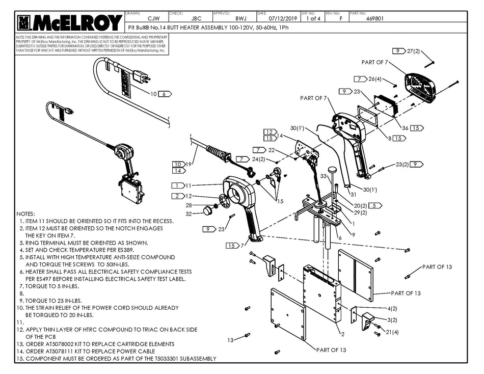 McElroy Part 469801 - PB 14 BP 100-120,50/60 HTR ASY for sale