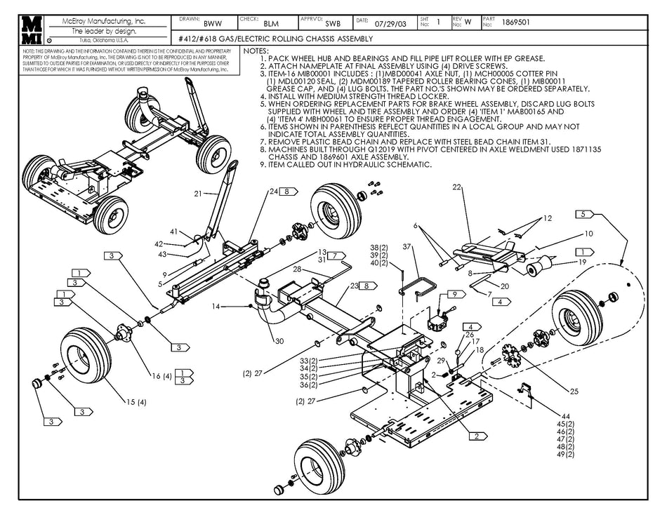 McElroy Part 1869501 - 12/18 GAS/ELEC RLG CHASSIS ASY for sale