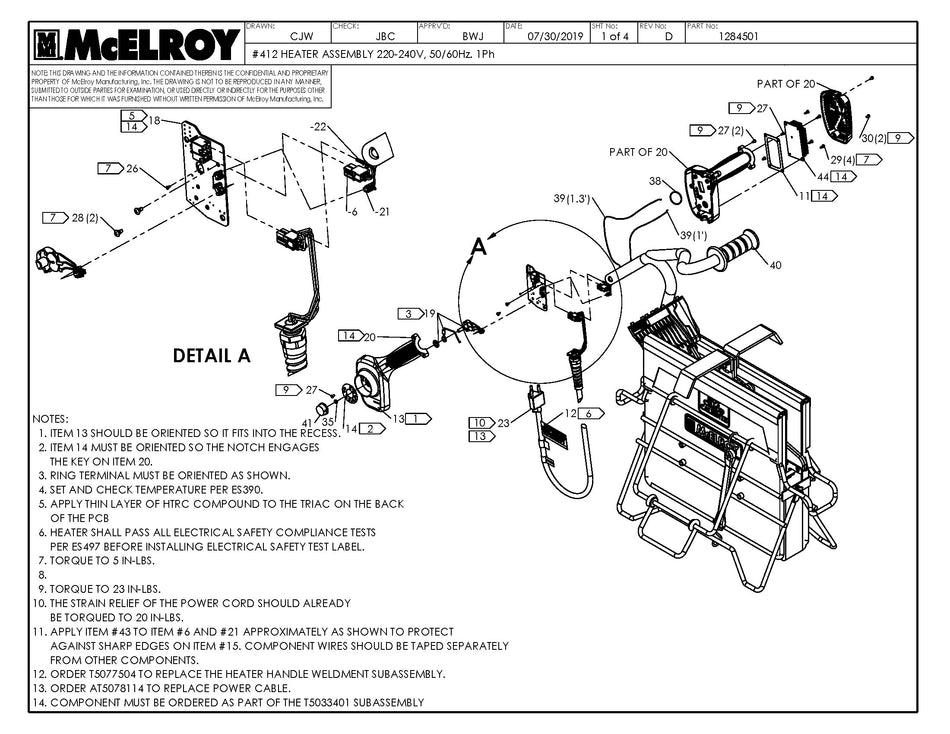 McElroy Part 1284501 - 12 220-240,50/60,1 HEATER ASSY for sale