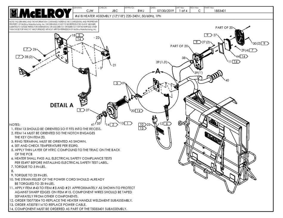 McElroy Part 1853401 - 18 (12/18) 220-240V HEATER ASY for sale