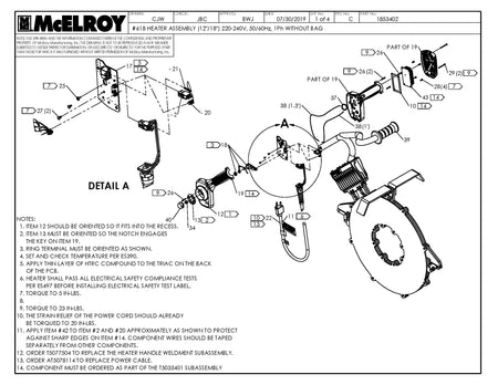 McElroy Part 1853402 - 18 (12/18) 240 HTR ASY W/O BAG for sale