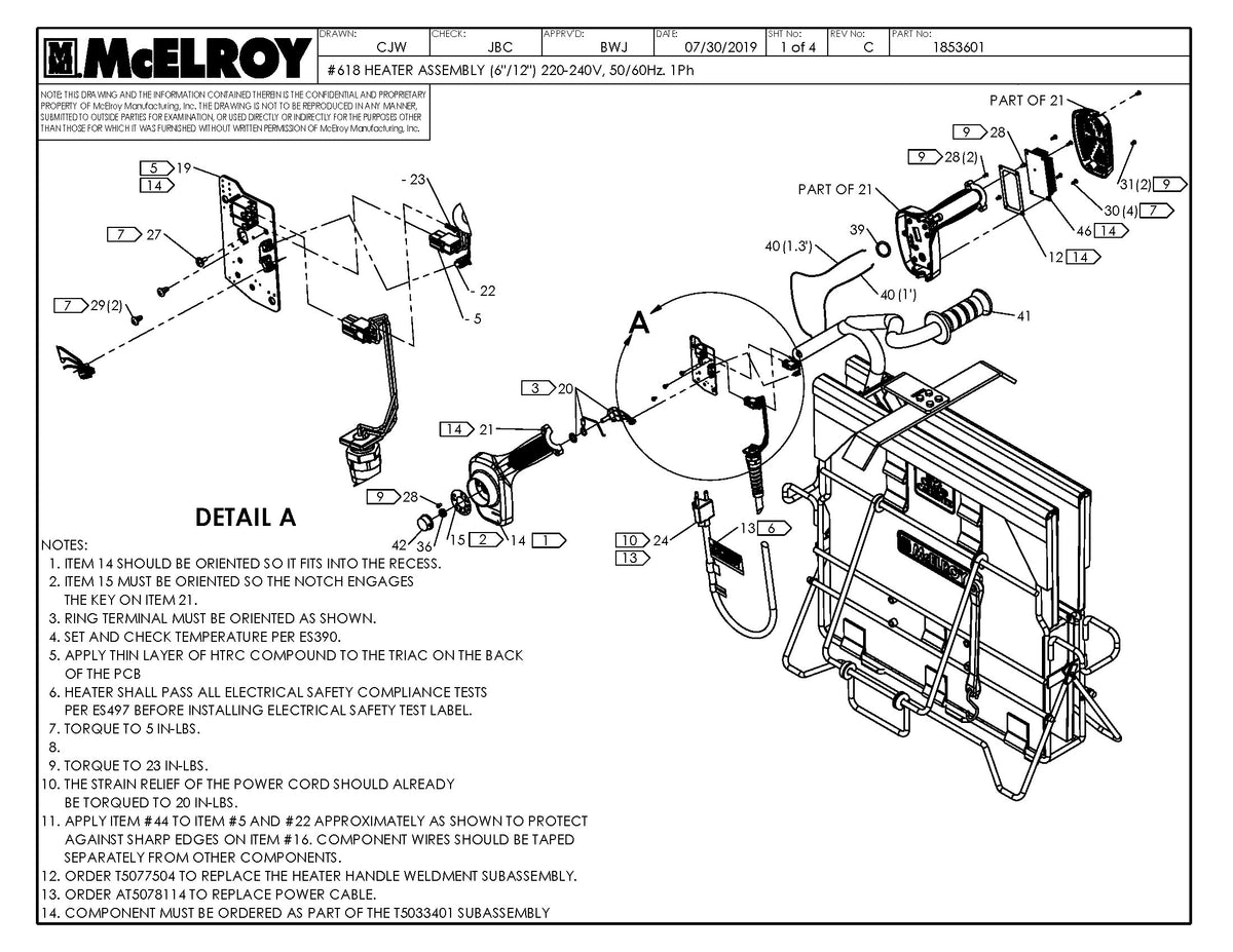 McElroy Part 1853601 - 18 (6/12) 220-240V HEATER ASSY for sale