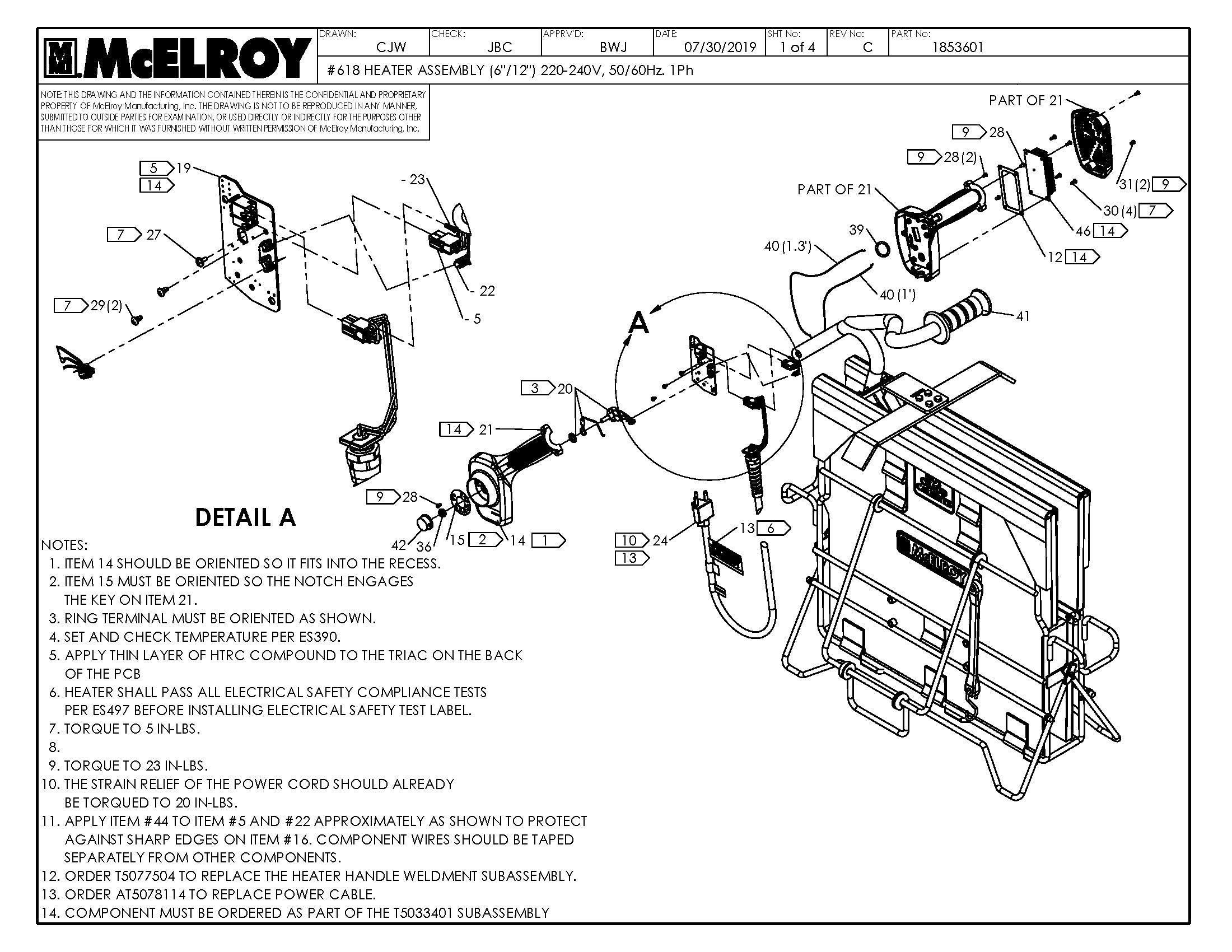 McElroy Part 1853601 - 18 (6/12) 220-240V HEATER ASSY for sale