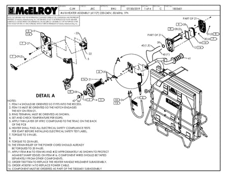 McElroy Part 1853601 - 18 (6/12) 220-240V HEATER ASSY for sale