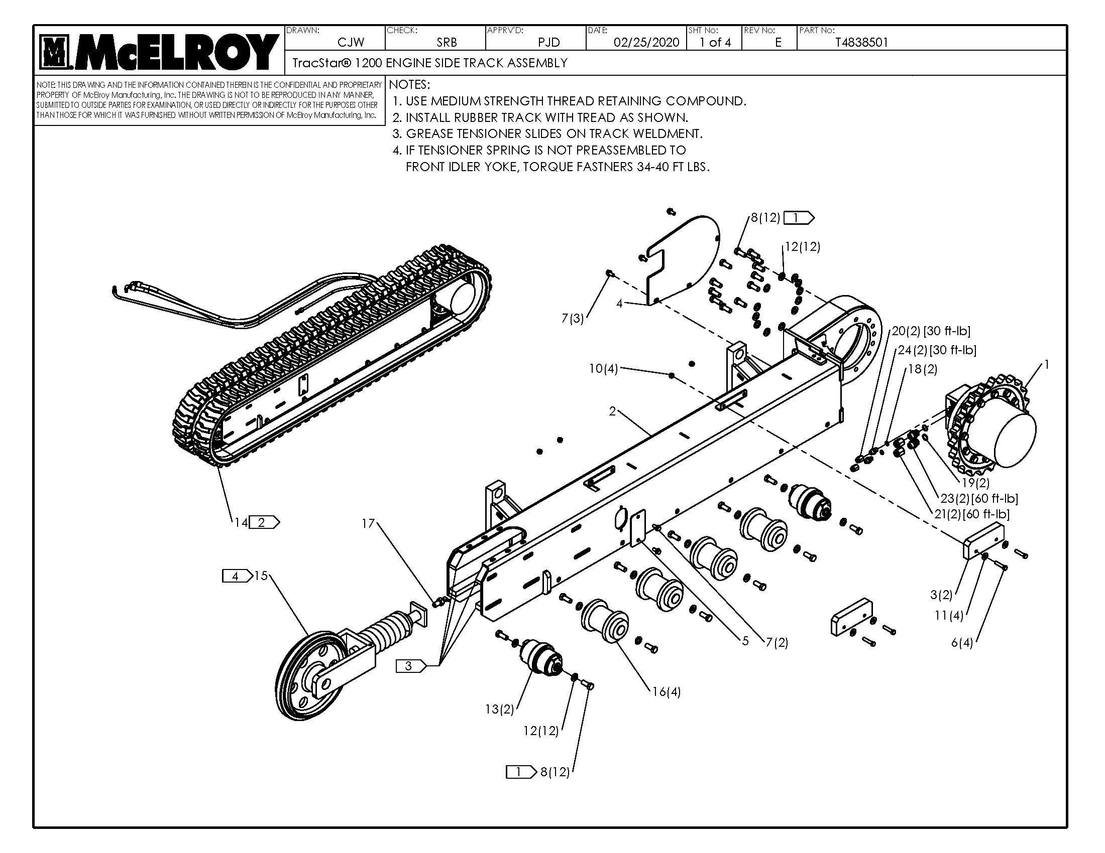 McElroy Part T4838501 - T1200 ENGINE SIDE TRACK ASSY for sale