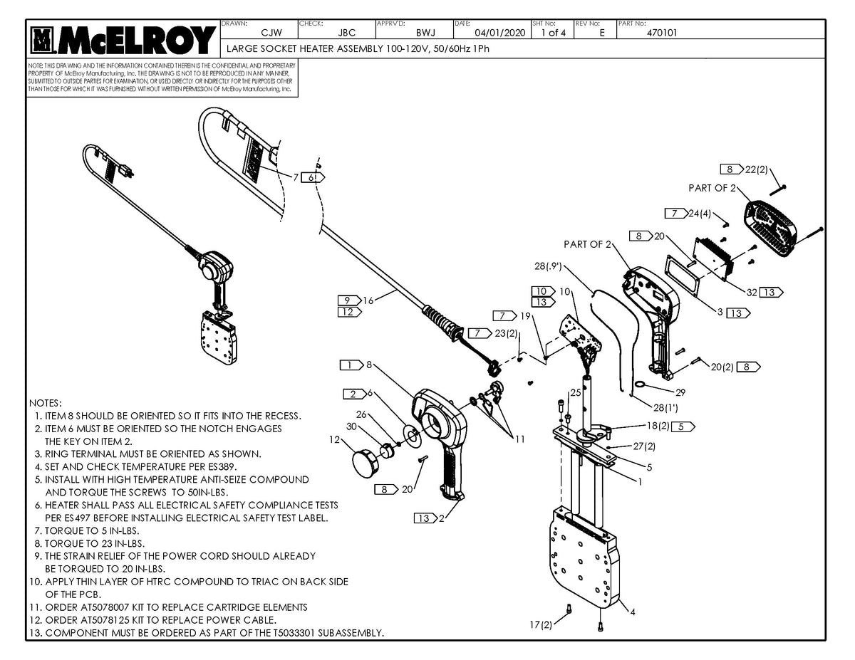 McElroy Part 470101 - LARGE 120V SOCKET HTR ASSY for sale