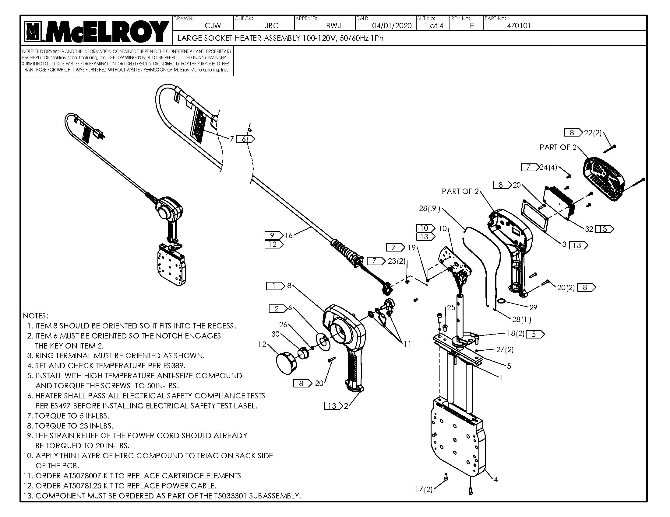 McElroy Part 470101 - LARGE 120V SOCKET HTR ASSY for sale