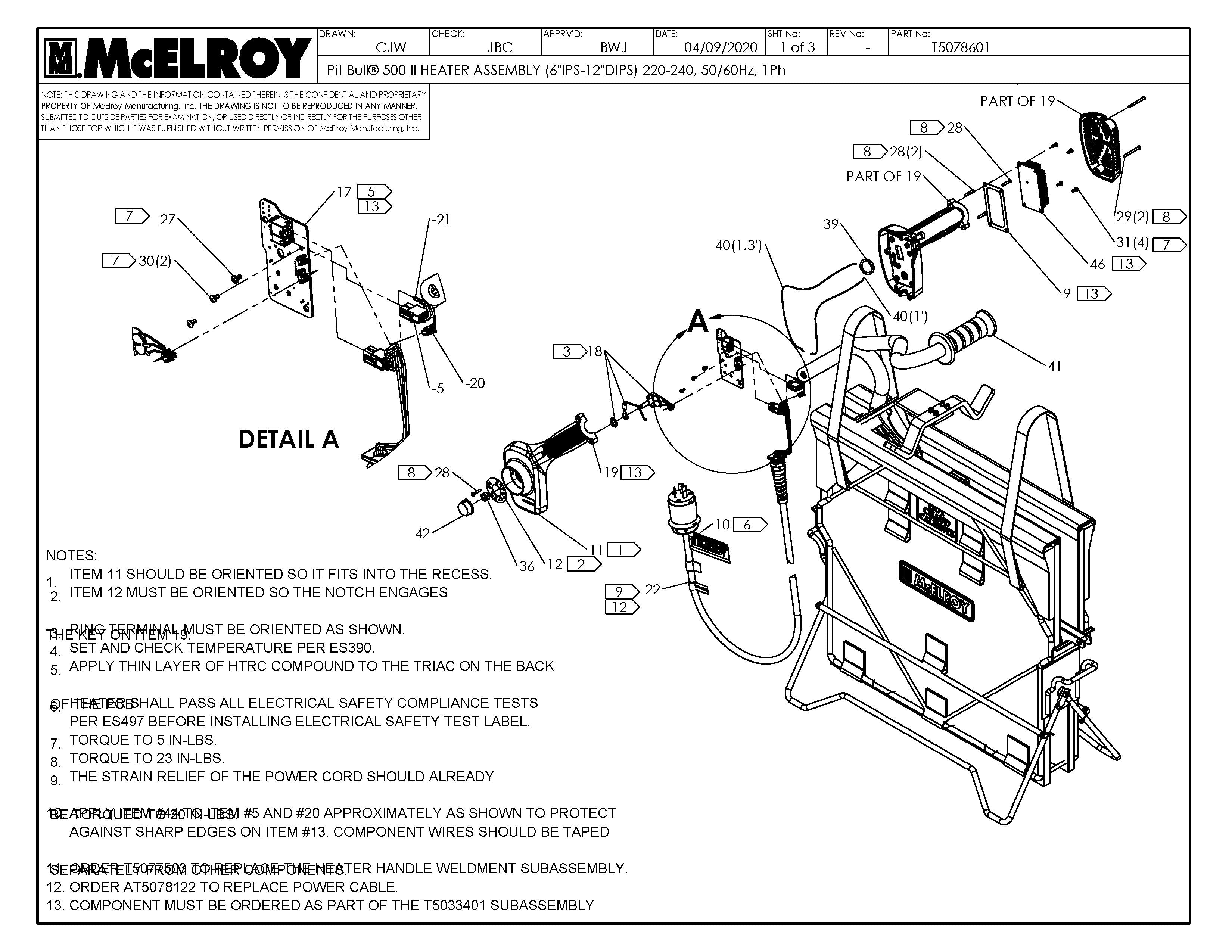 McElroy Part T5078601 - PB500II 6"-12DIPS 240 HTR ASSY For Sale