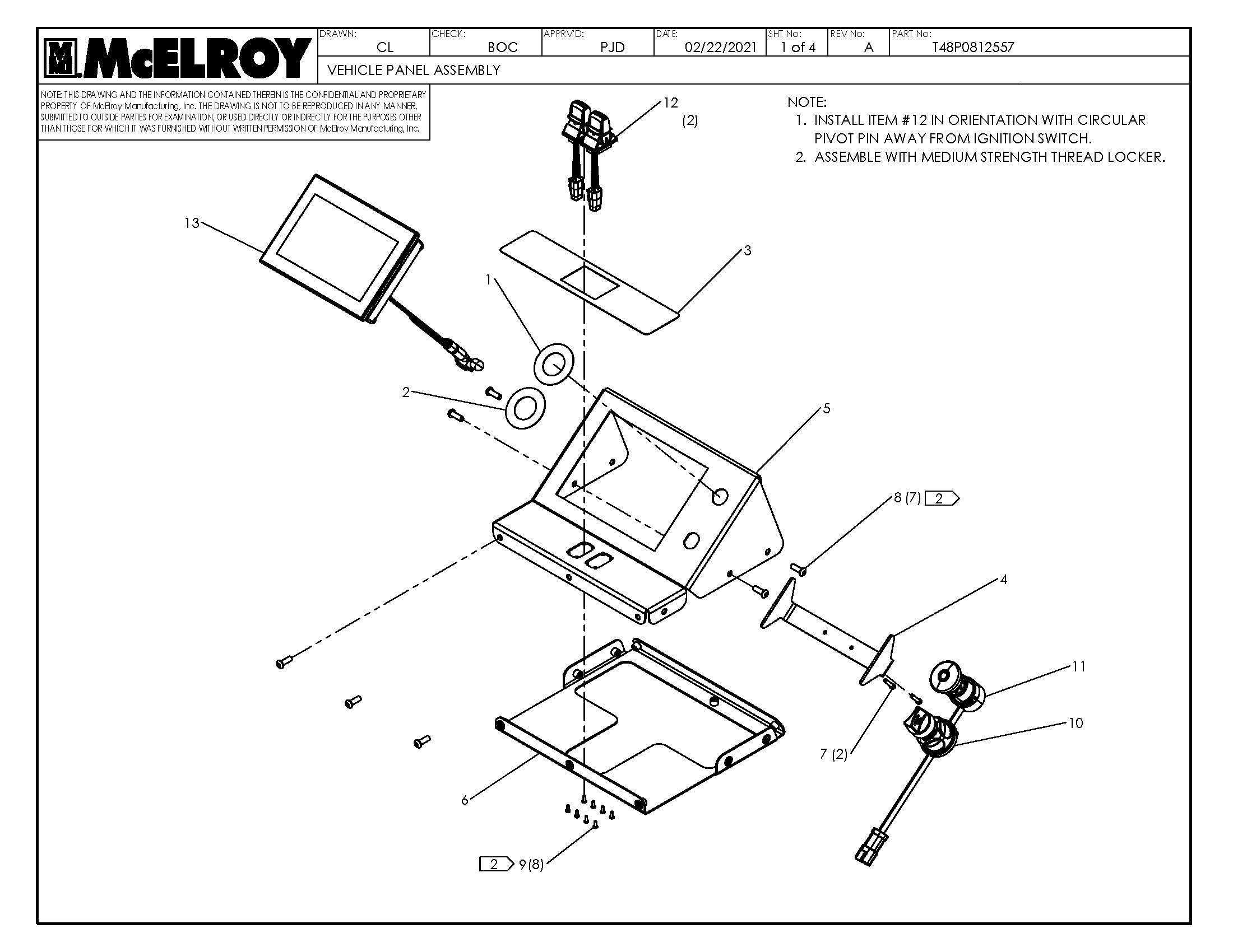 McElroy Part T48P0812557 - VEHICLE PANEL ASSY For Sale