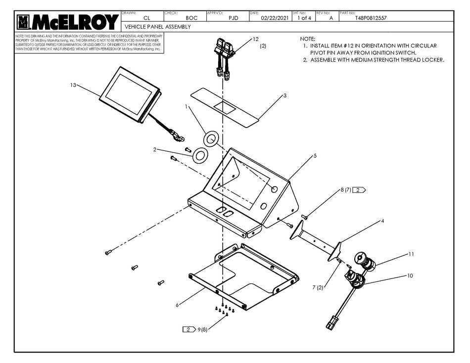 McElroy Part T48P0812557 - VEHICLE PANEL ASSY For Sale